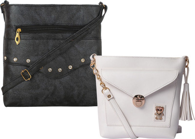 

Element Cart Women Casual, Evening/Party, Formal Black, White PU Sling Bag