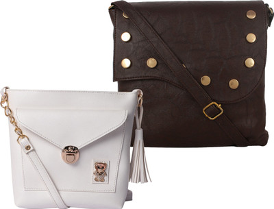 

Fillin Cart Women Casual, Evening/Party, Formal Brown, White PU Sling Bag