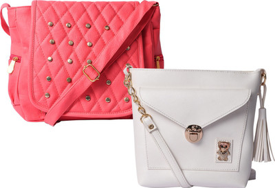 

Element Cart Women Casual, Evening/Party, Formal Pink, White PU Sling Bag