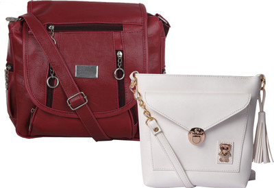 

Fillin Cart Women Casual, Evening/Party, Formal Maroon, White PU Sling Bag