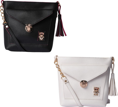 

Element Cart Women Casual, Evening/Party, Formal Black, White PU Sling Bag