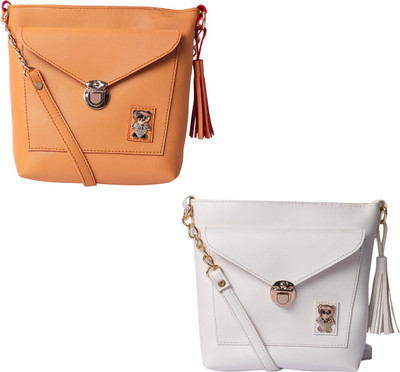 

Element Cart Women Casual, Evening/Party, Formal Yellow, White PU Sling Bag, White;yellow