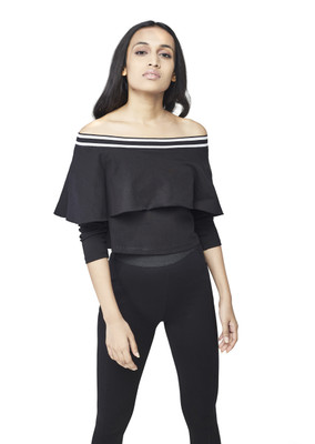 AND Casual Full Sleeve Solid Women Black Top