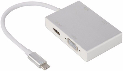 microware 4 in 1 Type C to HDMI VGA DVI USB 3.1 USB-C Converter Cable for Laptop Apple Macbook Google Chromebook Pixe MMPL-4 IN 1 USB Hub(Silver)