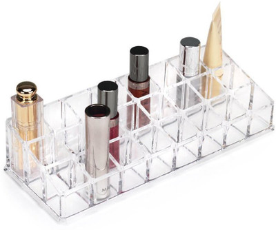

LS Letsshop 24 Grid Squares Cosmetic Lipstick,Lip,Gloss,Nail Polish Shelf Stand Lipstick Stand Vanity Box(Transparent)