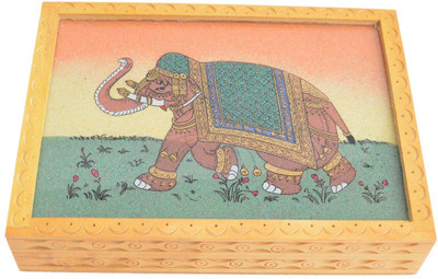 

LAVANSHI 5*7" HAND CRAFTED KADAMBA WOOD ELEPHANT DESIGN JEWELLERY BOX WITH GEM STONE FINISH makeup and jewellery Vanity Box(Brown)