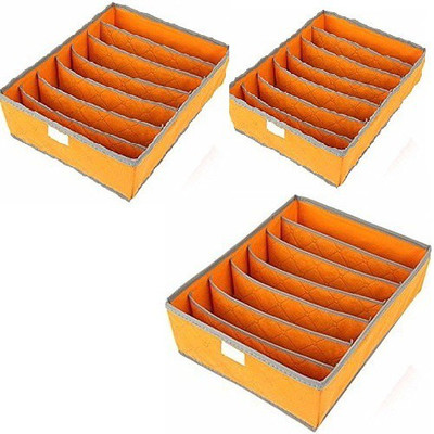 

Gadget Bucket Mutli Purpose 3 Piece Fabric Foldable Storage Box with Cover Orange Inner Wear Storage Vanity Box(Orange)
