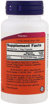 

Now Foods Now Foods, Biotin, 5,000 mcg, 60 Veg Capsules(60 No)