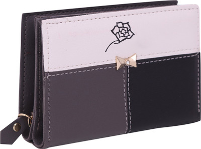 

MINAAR Women Black Artificial Leather Wallet(6 Card Slots), Black/grey