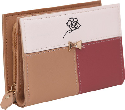 

MINAAR Women Beige Artificial Leather Wallet(6 Card Slots), Dark pink/beige