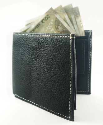 

flex boom Men Black Genuine Leather Wallet(4 Card Slots)