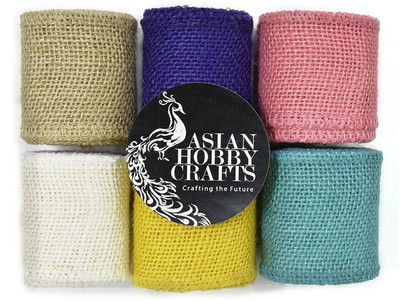 

AsianHobbyCrafts Jute Burlap (2 m) - Width: 2.5"; :Set of 6 Rolls : B