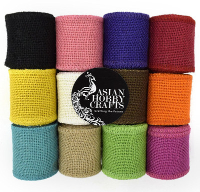 AsianHobbyCrafts Jute Burlap (2 m) : Width: 2.5" - Set of 12 Rolls