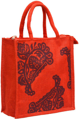 

AGGDA Red Jute with Maroon Mango printed with Red Rope Handle Jute Burlap Lunch Tiffin Outdoor Handbag Bag Working Office Bag … Waterproof Lunch Bag(Red, 12 L)