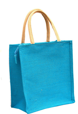 

AGGDA Plain Blue Jute Burlap Lunch tiffin Outdoor handbag Bag working office bag Multipurpose Bag(Blue, 12 L)