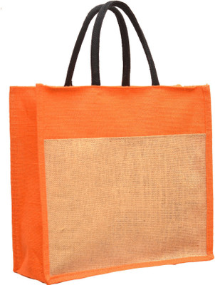 

AGGDA Plain Jute Burlap Large Size handbag Bag working office bag to carry Grocery or box files for office (Orange) Waterproof Lunch Bag(Orange, 20 L)