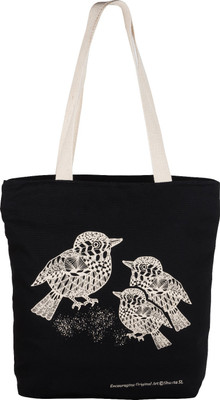 

allforasmile Cotton Canvas Reusable Ecofriendly Tote Bag | Animal Collection Sparrow | Original Art Multipurpose Bag(Black, 5 L)