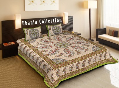 Ubania Collection 110 TC Cotton Double Paisley Flat Bedsheet(Pack of 1, Green, Brown)