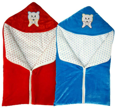

aroraonlinetraders Plain  Hooded Baby Blanket(Microfiber, Red, Blue, Blue;red