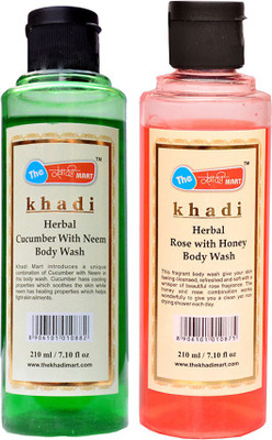 

Khadi Mart Rose with Honey Body Wash Cucumber with Neem Body Wash - (Pack of 2) - 420 mL(420 ml, Pack of 2)