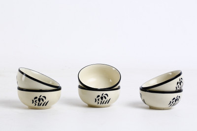 

Caffeine Handmade Black Small & Stout Pudding Dessert Ceramic Bowl Set(White, Pack of 6)