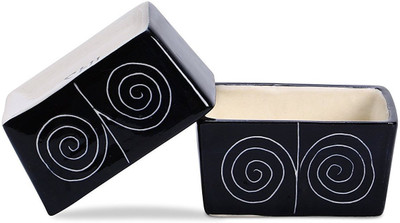 

caffeine Dip and Sauce Serving Bowl in Black Doodle (Set of 2) Ceramic Bowl Set(Black, Pack of 2)