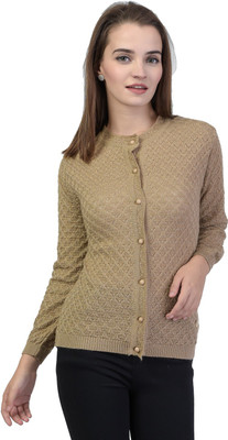 TAB91 Women Button Self Design Cardigan