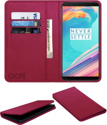 ACM Flip Cover for OnePlus 5T(Pink, Cases with Holder, Pack of: 1)