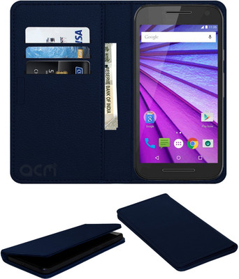 ACM Flip Cover for Motorola Moto G 3rd Gen G3(Blue, Cases with Holder, Pack of: 1)