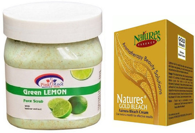 

Pink Root GREEN LEMON SCRUB 500ML WITH NATURE'S ESSENCE 43G GOLD BLEACH(Set of 2)