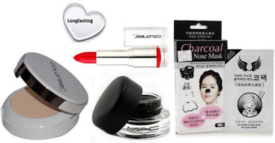 

Longlasting Silicon Puff & Colorbar Radiant Wihite UV Fairness Compact, matte Finish Lipstick, Mac Fluidline Eyeliner Gel, Charcoal Nose Mask(Set of 5)