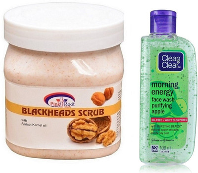 

Pink Root BLACKHEADS SCRUB 500ML WITH CLEAN & CLEAR APPLE FACE WASH(Set of 2)