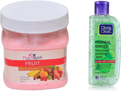 

Pink Root FRUIT CREAM 500ML WITH CLEAN & CLEAR APPLE FACE WASH(Set of 2)