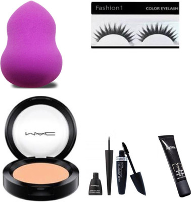 

FASHION 1 COMBO EYELASH ,PREP-PRIME EYELINER,MASCARA,SPONGE PUFF SET OF 6(Set of 6)