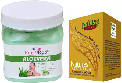 

Pink Root ALOEVERA CREAM 500ML WITH NATURE'S ESSENCE 43G GOLD BLEACH(Set of 2)