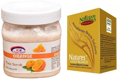 

Pink Root ORANGE SCRUB 500ML WITH NATURE'S ESSENCE 43G GOLD BLEACH(Set of 2)