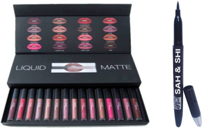

Sah&Shi Liquid Gel Eyeliner with Huda Beauty Set of 15 Matte Lipsticks(Set of 16)