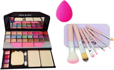 

Sah&Shi Makeup Brushes Set of 7 With Sponge Puff And TYA Makeup Kit 6155(Set of 3)