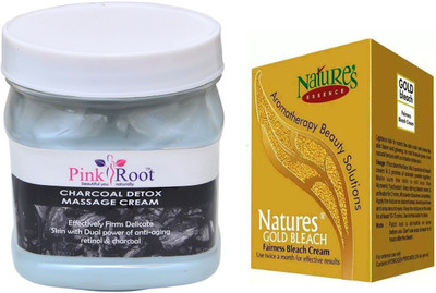 

Pink Root CHARCOAL CREAM 500ML WITH NATURE'S ESSENCE 43G GOLD BLEACH(Set of 2)