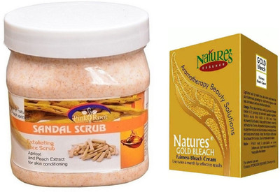

Pink Root SANDAL SCRUB 500ML WITH NATURE'S ESSENCE 43G GOLD BLEACH(Set of 2)