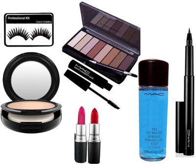 

Professional kit Eyelashes & eye shadow palette,compact, Lipstick, Mascara, Pen Eyeliner& Pro eye makeup remover(Set of 7)