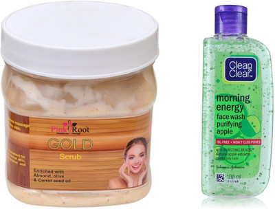 

Pink Root GOLD SCRUB 500ML WITH CLEAN & CLEAR APPLE FACE WASH(Set of 2)
