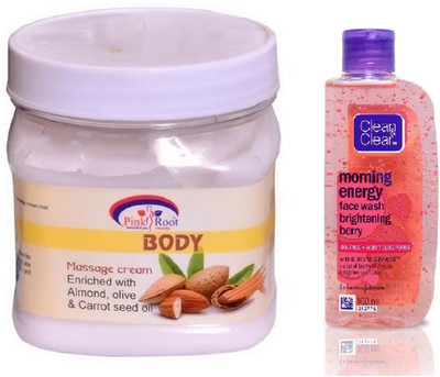

Pink Root BODY MASSAGE CREAM 500ML WITH CLEAN & CLEAR BRIGHTENING BERRY FACE WASH(Set of 2)