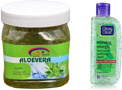 

Pink Root ALOEVERA SCRUB 500ML WITH CLEAN & CLEAR APPLE FACE WASH(Set of 2)