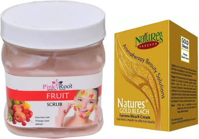 

Pink Root FRUIT SCRUB 500ML WITH NATURE'S ESSENCE 43G GOLD BLEACH(Set of 2)