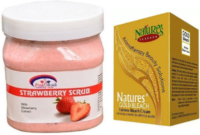 

Pink Root STRAWBERRY SCRUB 500ML WITH NATURE'S ESSENCE 43G GOLD BLEACH(Set of 2)