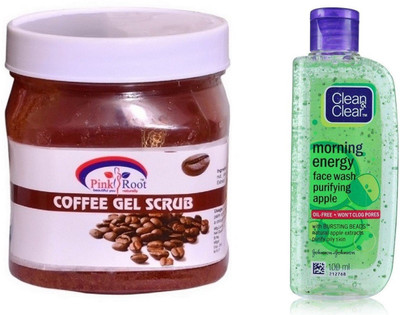 

Pink Root COFFEE SCRUB 500ML WITH CLEAN & CLEAR APPLE FACE WASH(Set of 2)