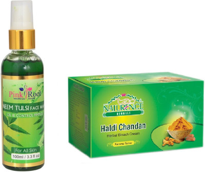 

Pink Root NEEM FACE WASH 100ML WITH NATURENCE HALDI CHANDAN BLEACH 200G(Set of 2)