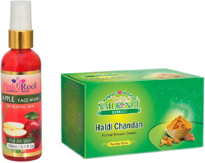 

Pink Root APPLE FACE WASH 100ML WITH NATURENCE HALDI CHANDAN BLEACH 200G(Set of 2)