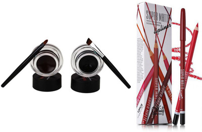 

Sah&Shi Gel Eyeliner Black & Brow With 2Soft Brushes And Super Matte Lip Liner Pencil(Set of 2)
